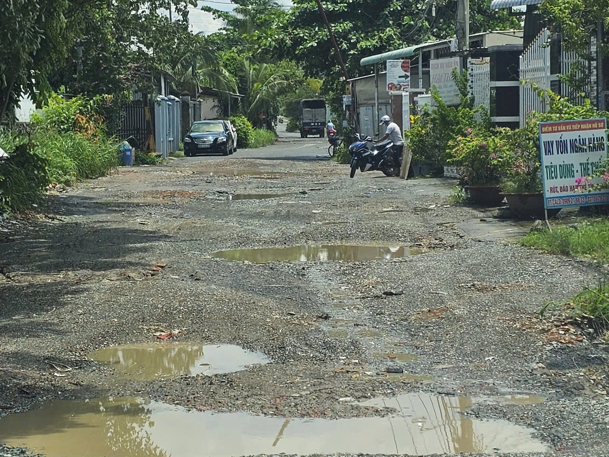 Nhiều năm nay người dân phải chịu đựng con đường đầy ổ voi, ổ trâu lớn. Ảnh HĐ