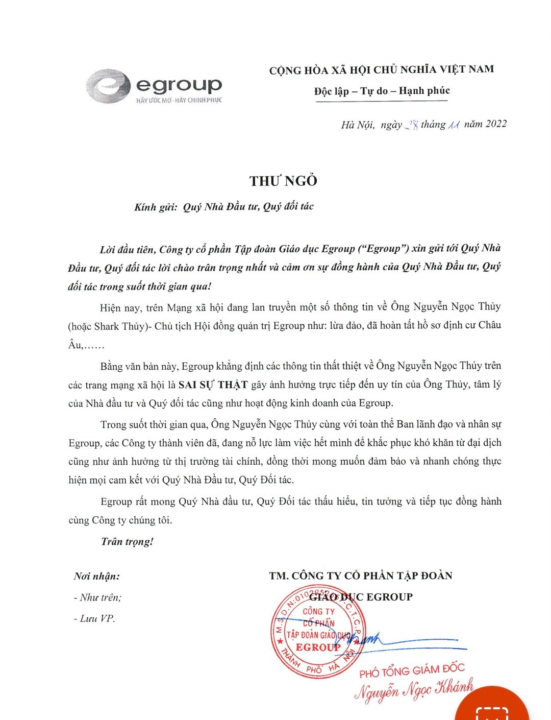 Thong tin Shark Thuy Egroup ra nuoc ngoai la sai su that