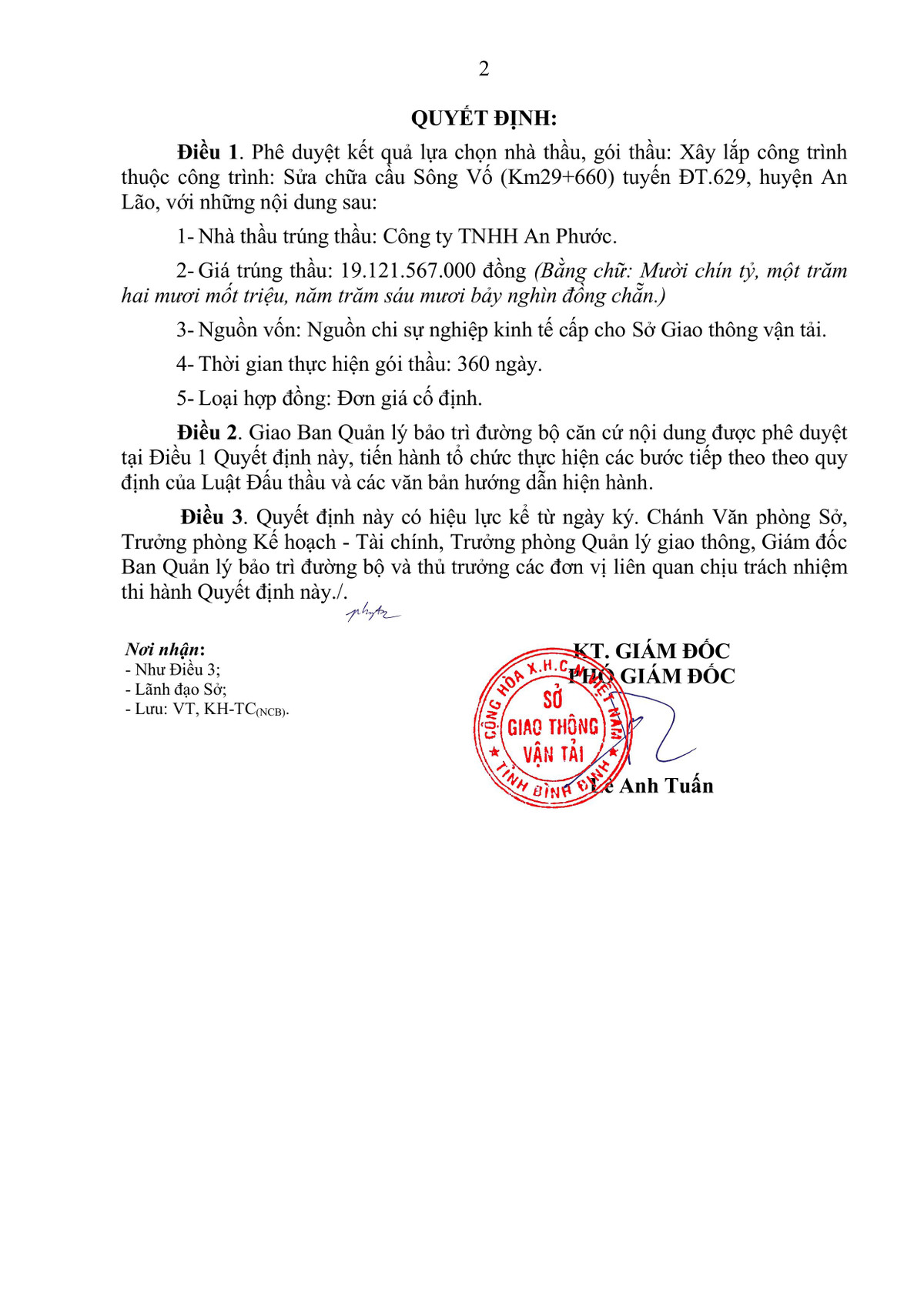 Binh Dinh: Goi thau sua chua cau Song Vo ve tay Cty An Phuoc