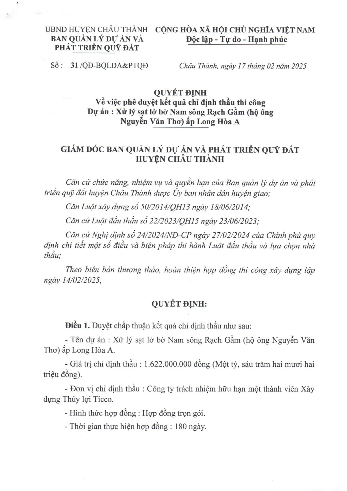 Tien Giang: 1 ngay Cong ty Ticco duoc chi dinh 3 goi thau