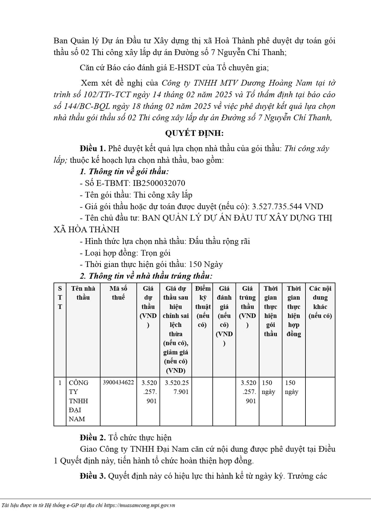Tay Ninh: Cong ty Dai Nam trung goi thau lam duong hon 3,5 ty dong