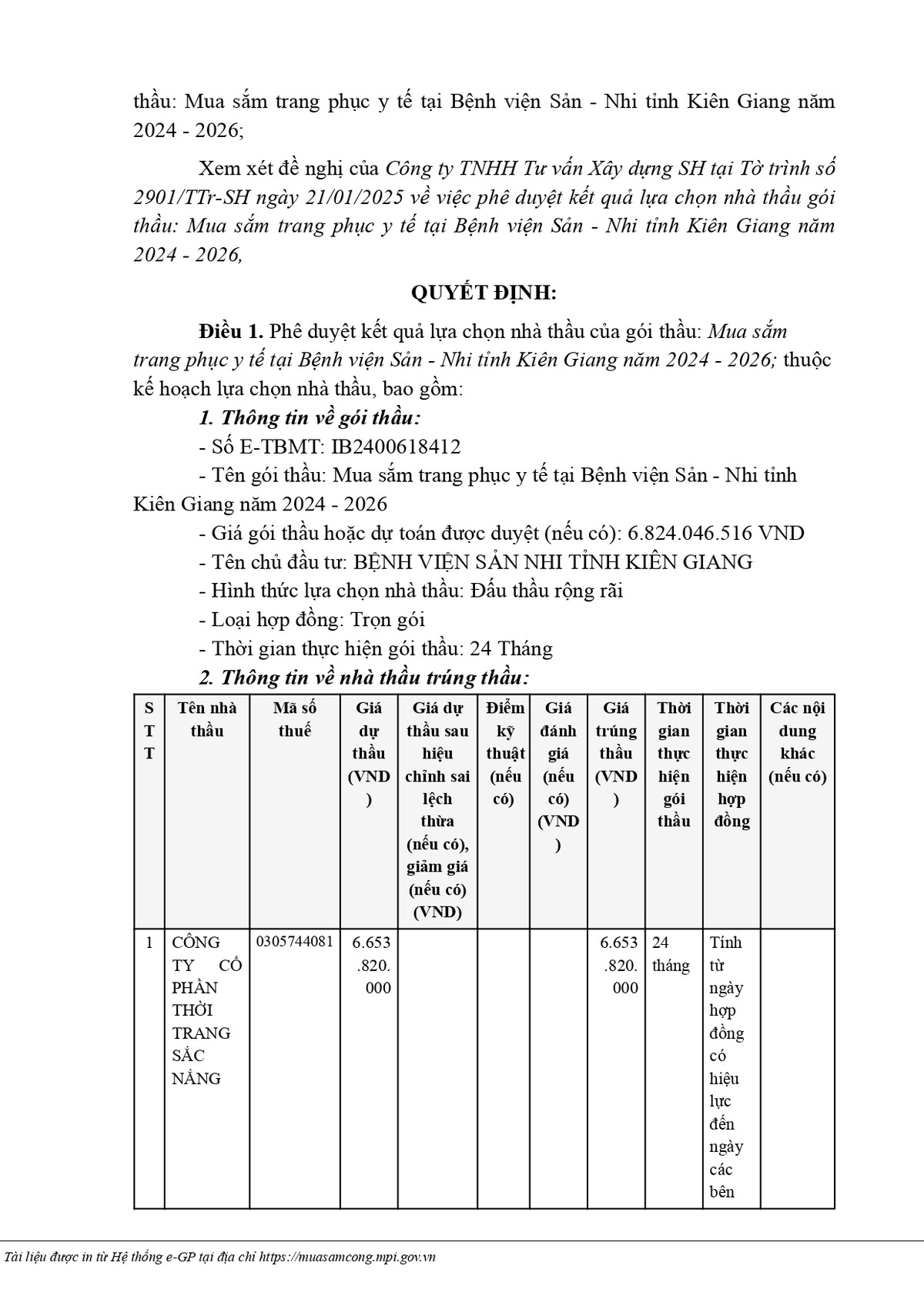 Kien Giang: Goi thau mua sam trang phuc y te tai BV San Nhi ve tay Sac Nang