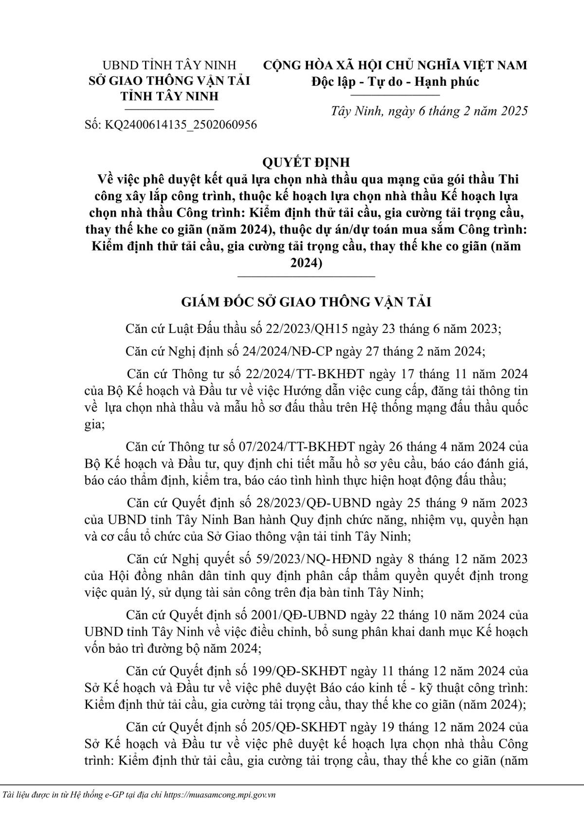 Tay Ninh: Goi thau xay lap cong trinh hon 2,4 ty ve tay Cty Nguyen Hang