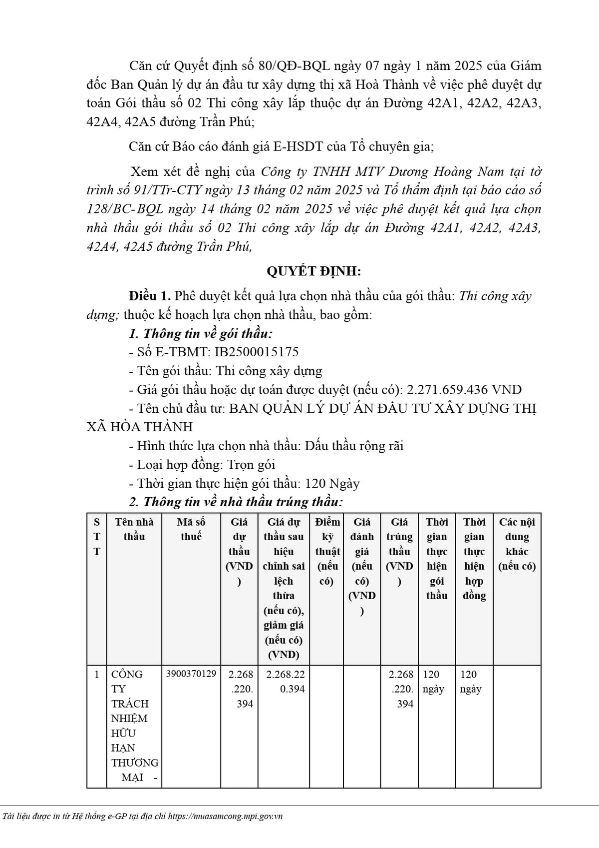 Tay Ninh: Cong ty Minh Hung trung goi thau lam duong hon 2,6 ty dong