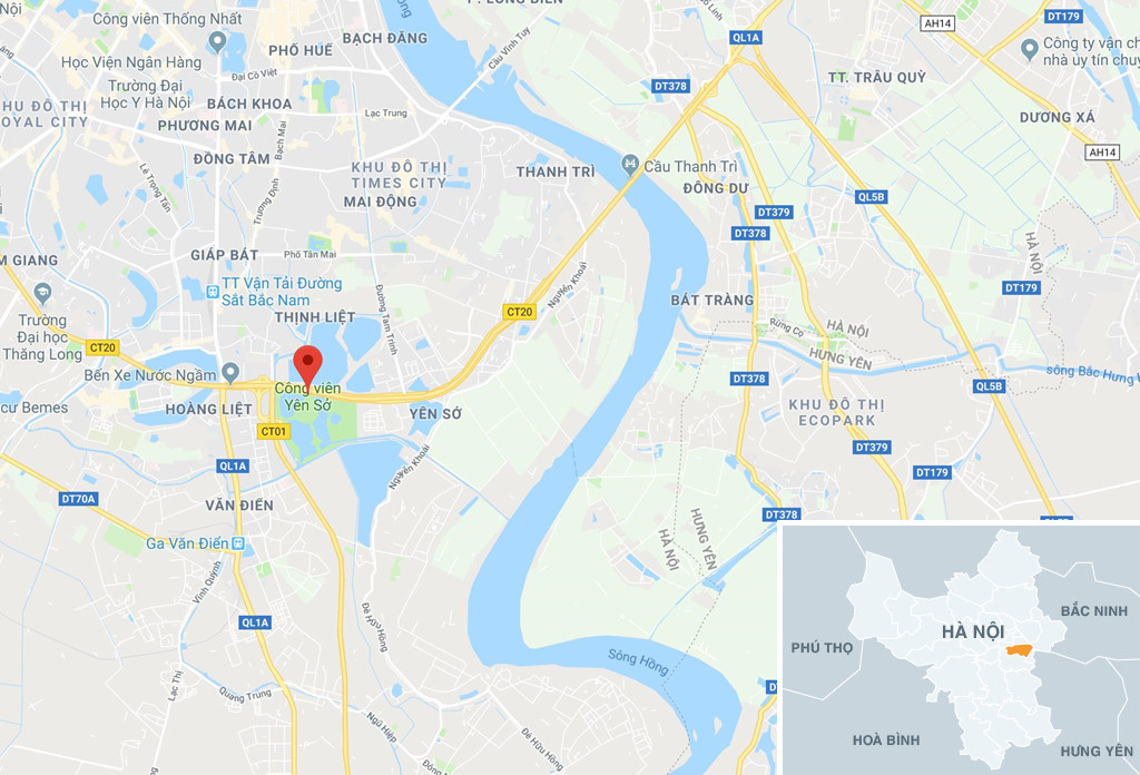 Vị trí công viên Yên Sở. Ảnh:Google Maps