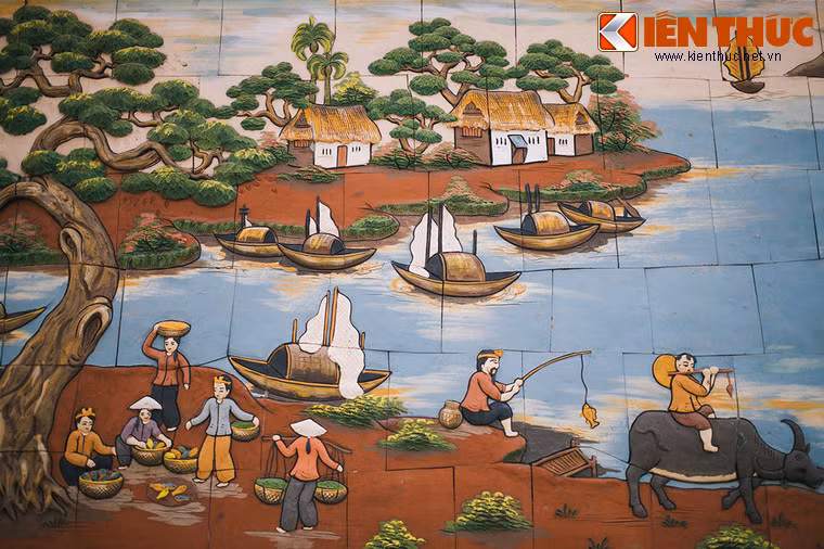 Cảnh xóm làng, chợ quê, bến nước, em bé cưỡi trâu thổi sáo... những mô-tuýp nghệ thuật dân gian quen thuộc.