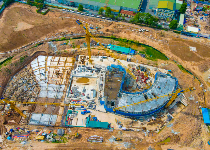 Sau hơn 7 tháng thi công, nhiều hạng mục tại dự án Cung thiếu nhi Hà Nội đã dần thành hình. (Ảnh: Tổ Quốc).