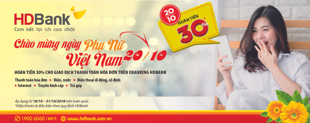 HD Bank hoan tien 30% eBanking nhan ngay phu nu Viet Nam