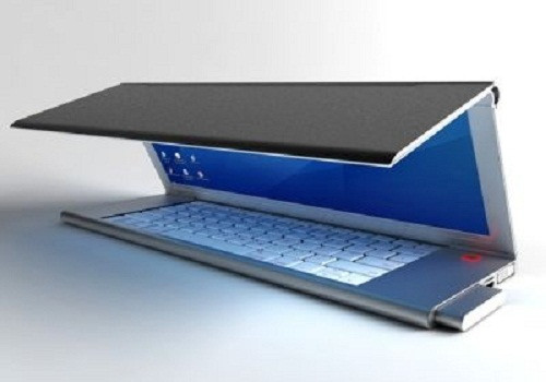 Chiếc laptop độc đáo với mái che nắng, che mưa cho bàn phím. Ảnh: Printest.