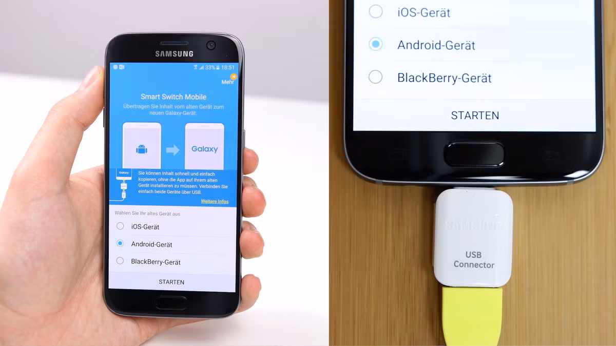 Công cụ Smart Swith giúp người dùng chuyển toàn bộ dữ liệu từ máy cũ sang bộ đôi Galaxy S7/S7 edge một cách dễ dàng. Ảnh: YouTube.
