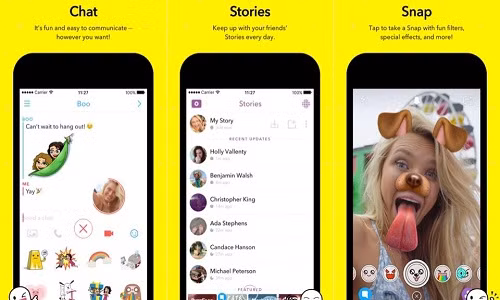 Snapchat là ứng dụng miễn phí nhắn tin hình ảnh có giao diện đơn giản, giúp người dùng dễ dàng chụp nhanh một bức ảnh hay quay một đoạn video ngắn gắn thêm chú thích và hình vẽ.