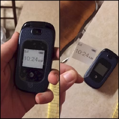 Màn hình điện thoại báo giờ bị hỏng, dán tạm vào dùng vậy. Ảnh: Printest.