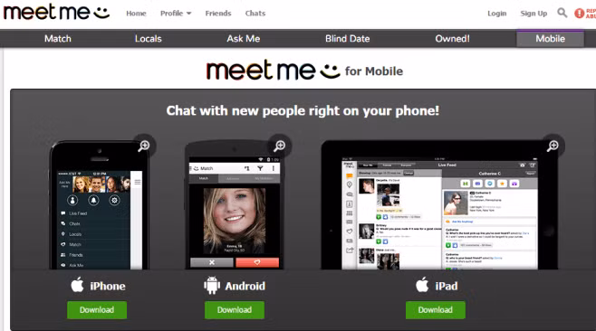 Với MeetMe bạn sẽ biết được ai đang ở gần khu vực mình, ai đang sẵn sàng trò chuyện cho dù bạn đang ở bãi biển hay nằm nhà. Hiện có hơn 100 triệu thành viên đang kết nối và trò chuyện trên ứng dụng. Ảnh: FreeChat.