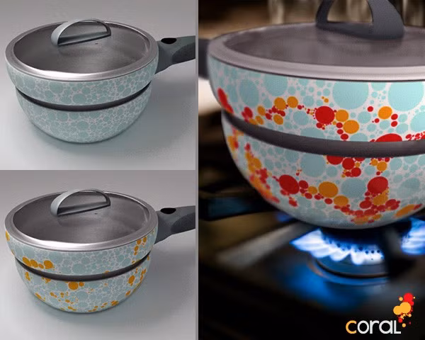 Bên cạnh việc sử dụng như nồi nấu cơm thông thường, chiếc nồi này còn có khả năng biến đổi màu sắc theo nhiệt độ của nồi. Màu xanh dương xuất hiện khi nồi nguội, màu cam khi nồi đang ấm, và khi nồi đang sôi nó chuyển sang màu đỏ. Ảnh: Cnet.