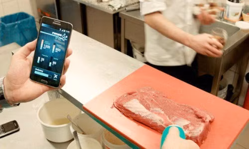 Với thiết bị này, bạn có thể xác định chất lượng của thịt để tránh bị ngộ độc. Ảnh: Emgn.