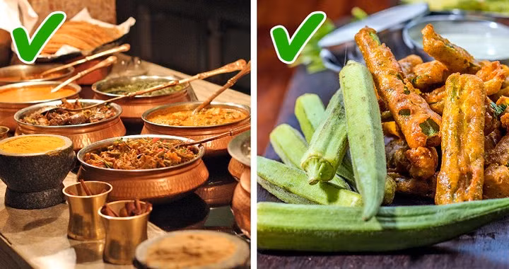 Thực phẩm. Người dân ở Ấn Độ thích ăn cay. Ngay cả khi bạn yêu cầu họ không thêm quá nhiều gia vị, bạn sẽ nhận được món ăn với rất nhiều thì là, bột nghệ, ớt. Hầu hết cư dân là người ăn chay nên bạn có thể mua rau ở rất nhiều nơi. Tin tốt cho những người thích xoài, ở New Delhi, có một lễ hội thường niên dành riêng cho loại trái cây này.