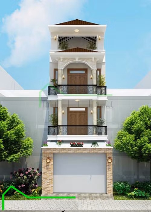 Nhà 3 tầng nổi bật với cách phối cảnh bên ngoài hài hòa. Ảnh: Dbd.