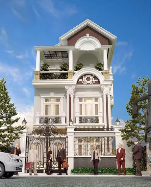 Họa tiết không quá cầu kỳ nhưng ngôi nhà vẫn nổi bật bởi dáng vẻ cổ kính mà hiện đại. Ảnh: Datbinhduong.