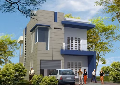 Màu xanh đậm tô điểm cho ngôi nhà thêm nổi bật. Ảnh: Thietkethicongnhadep.