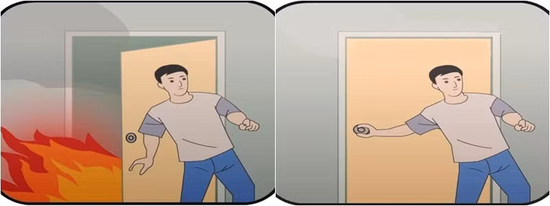 Khi tìm ra lối thoát và có một cửa lớn đang đóng, trước khi mở phải kiểm tra nhiệt độ bằng cách đặt mu bàn tay lên cửa. Không mở cửa nếu thấy cửa ấm hoặc nóng. Ảnh minh họa: Internet.