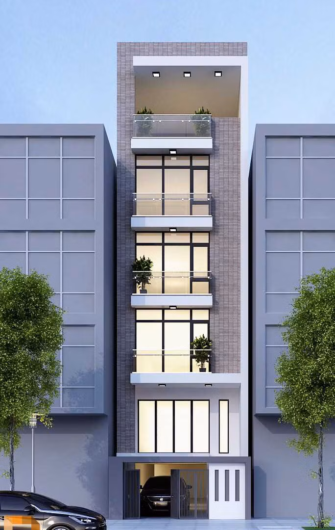 Thiết kế nhà phố 6 tầng thể hiện được toàn bộ ý tưởng của kiến trúc nhà ống hiện đại, đơn giản mà tinh tế. Ảnh: Archi World.