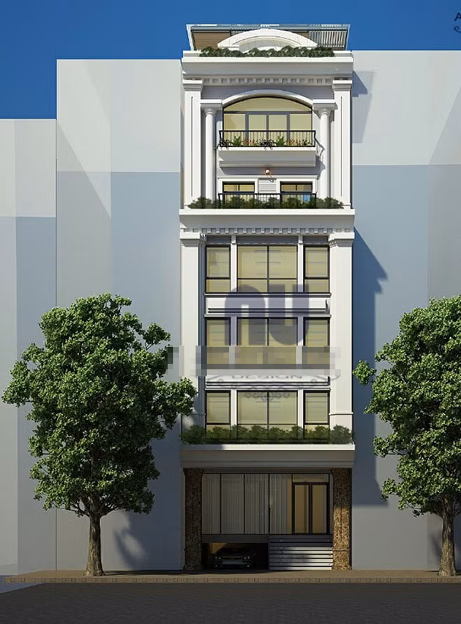 Nhà phố 6 tầng thiết kế làm văn phòng hiện đại. Để tránh tiếng ồn và giảm bụi, kiến trúc sư lựa chọn chất liệu kính cường lực. Tầng 1 được ốp thêm đá granite màu vàng đốm đen sang trọng và bắt mắt. Ảnh: Architectviet.