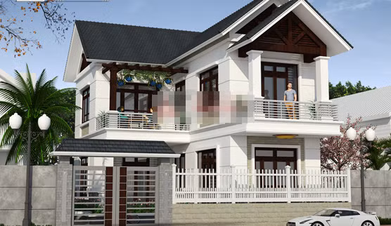 Việc kết hợp giữa xây tường và lam sắt vừa giúp làm giảm chi phí xây xựng vừa tôn lên vẻ đẹp cho ngôi nhà. Ảnh: Angcovat.