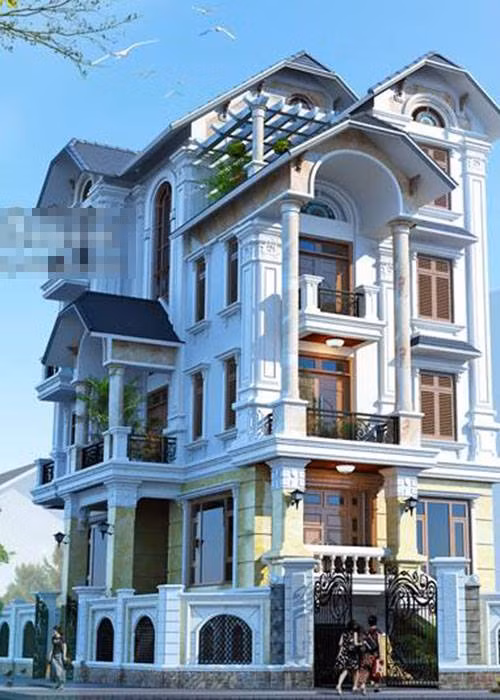 Được thiết kế 4 tầng với 2 mặt tiền, ngôi biệt thự tân cổ điển phô diễn được vẻ đẹp nguy nga và bề thế. Màu sơn trắng trang nhã, giản dị song không kém phần sang trọng. Ảnh: Betaviet