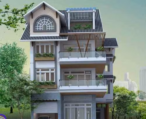 Mọi góc mọi nơi đều được gia chủ bố trí cây xanh mát mắt. Lan can ban công được bố trí bằng kính cường lực, tạo nên cái nhìn hiện đại cho căn nhà. Mái ngói trên nhà được bố trí rất phù hợp và tao nhã. Ảnh: Kientrucvietquang.