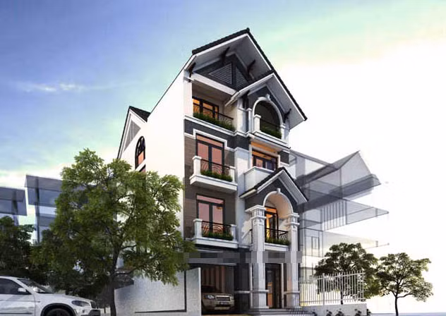 Biệt thự phố được thiết kế khỏe khoắn, đường nét giản dị, màu sắc trung tính tạo nên một tổng thể hiền hòa, vững chắc. Ảnh: Aspace.