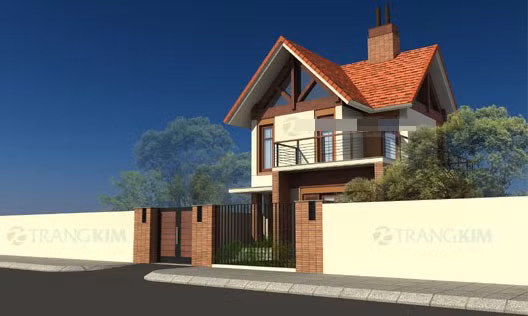  Nhà mái thái phá cách với khung gỗ hình tam giác. Tông màu nâu trầm kết hợp màu trắng kem tạo sự sang trọng và tinh tế. Ảnh: Kientructrangkim.