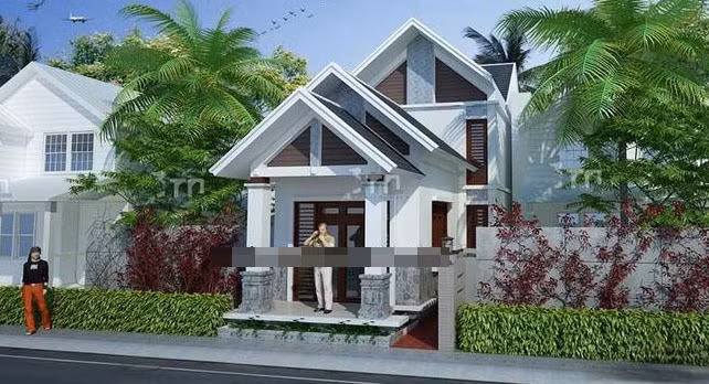 Hệ mái dốc hình chữ A đan xen giật cấp ấn tượng gợi nét đẹp truyền thống của văn hóa Việt. Ảnh: Thietkenhadepmoi.