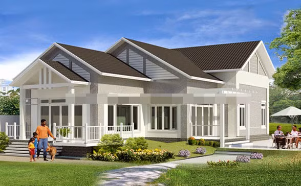 Tổng thể ngôi nhà đẹp là một khối kiến trúc vững chắc, cách tạo hình đơn giản đặc trưng của phong cách hiện đại. Ảnh: Kientrucxinh.