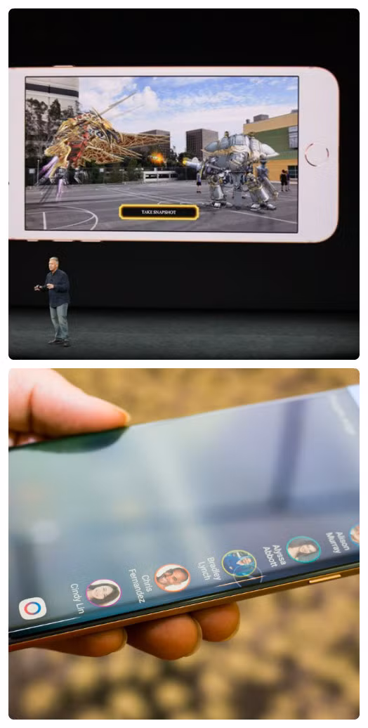 Ở phần màn hình, iPhone 8 có vẻ yếu thế hơn khi sở hữu kích thước 4,7 inch so với 6,3 inch trên Galaxy Note 8.