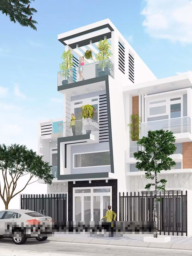 Công trình đẹp hiện đại, thoáng mát nhờ thiết kế giếng trời giữa nhà. Ảnh: Thietkenhadepdepmoi.