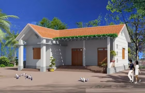 Nhà cấp 4 chữ L phù hợp với gia đình có cuộc sống gần gũi với thiên nhiên. Ảnh: NoithattreVietNam.