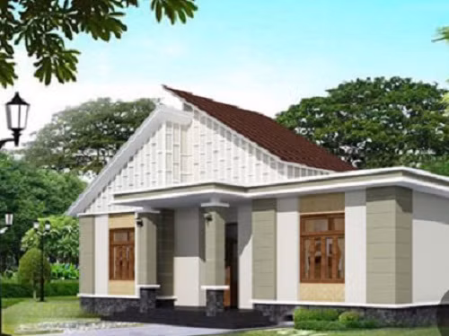 Ngôi nhà nhỏ xinh ấn tượng với thiết kế mái chóp. Ảnh: Nhabinhduong.