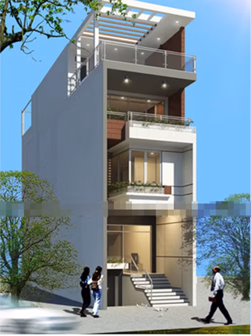 Cách phối màu vật liệu đa dạng góp phần tạo nét duyên dáng và hài hòa cho mẫu nhà phố 4 tầng. Ảnh: Ngoinhaxinh.