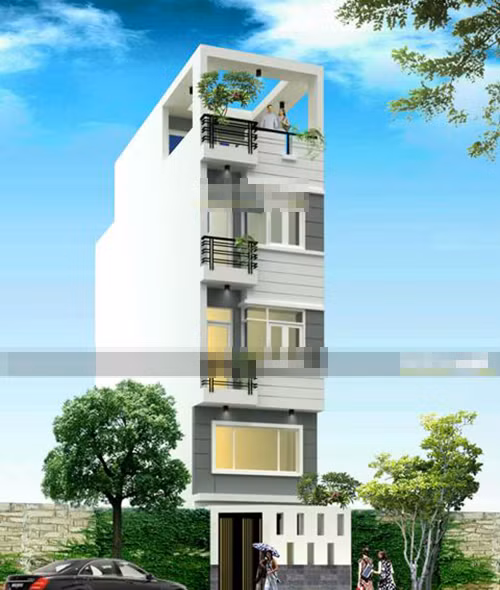 Chiều dài nhà 15m nhưng sân sau hình tam giác bị cắt nên kiến trúc sư đã làm thẳng ngôi nhà và tậng dụng góc tam giác làm sân sau, giúp ngôi nhà thẳng và vuông vức. Ảnh: Kientrucviet.