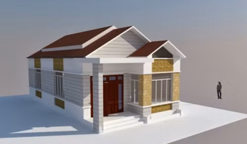 Ngôi nhà nổi bật với mái nâu kết hợp với sơn tường màu xám trắng, chấm phá các điểm trang trí bằng gạch ốp lát. Ảnh: Thietkethicongnhadep.