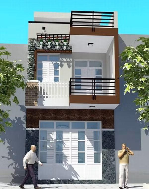 Nhà phố mái bằng hiện đại sở hữu sân thượng phía trên gác mái, mang ban công hướng mặt tiền. Ảnh: Nhadatdian24h.