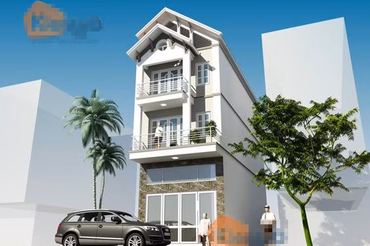 Mẫu nhà ống 4 tầng có gác lửng với mặt tiền kiến trúc lồi lõm tạo điểm nhấn mạnh mẽ cho ngôi nhà. Ảnh: Kientaoviet.