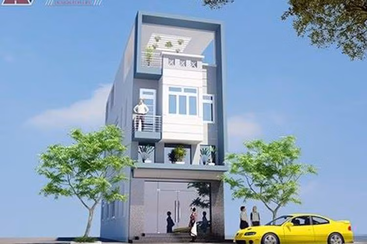 Nhà ống 3 tầng có gác lửng mặt tiền 5m phong cách hiện đại. Ảnh: Angcovat.