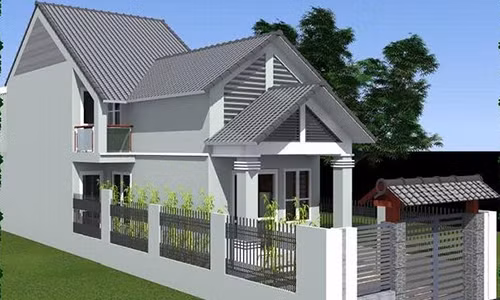 Được thiết kế hình chữ L, bên hông trái nhà cấp 4 dành 1 mét làm lối ra cho xe máy. Cửa sổ hai bên giúp ngôi nhà thông thoáng. Ảnh: Thietkenhadepmoi.