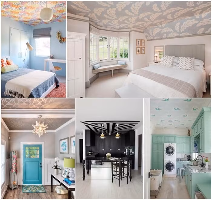 Trong vô vàn những chức năng hữu dụng của giấy dán tường, bạn cũng có thể sử dụng để dán trần, một vị trí ít người chú ý đến nhưng vẫn có thể mang lại vẻ đẹp vô cùng đặc biệt trong trang trí không gian sống.