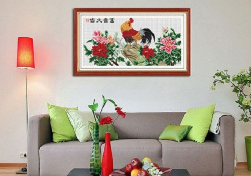 Tranh gà trống đem tới vinh hoa phú quý, đại cát đại lợi. Ảnh: Dự án xanh.