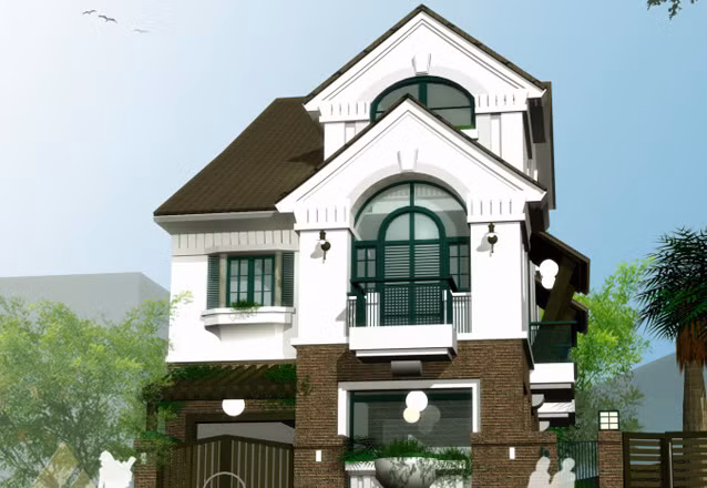 Màu trắng chủ đạo kết hợp màu be và mái thái tối màu góp phần tôn lên vẻ bề thế sang trọng của biệt thự. Ảnh: Betaviet.