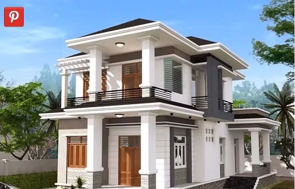 Những thanh cột vuông mạnh mẽ tạo sự bề thế cho diện mạo của ngôi nhà. Ảnh: Xaydungnhadepmoi.