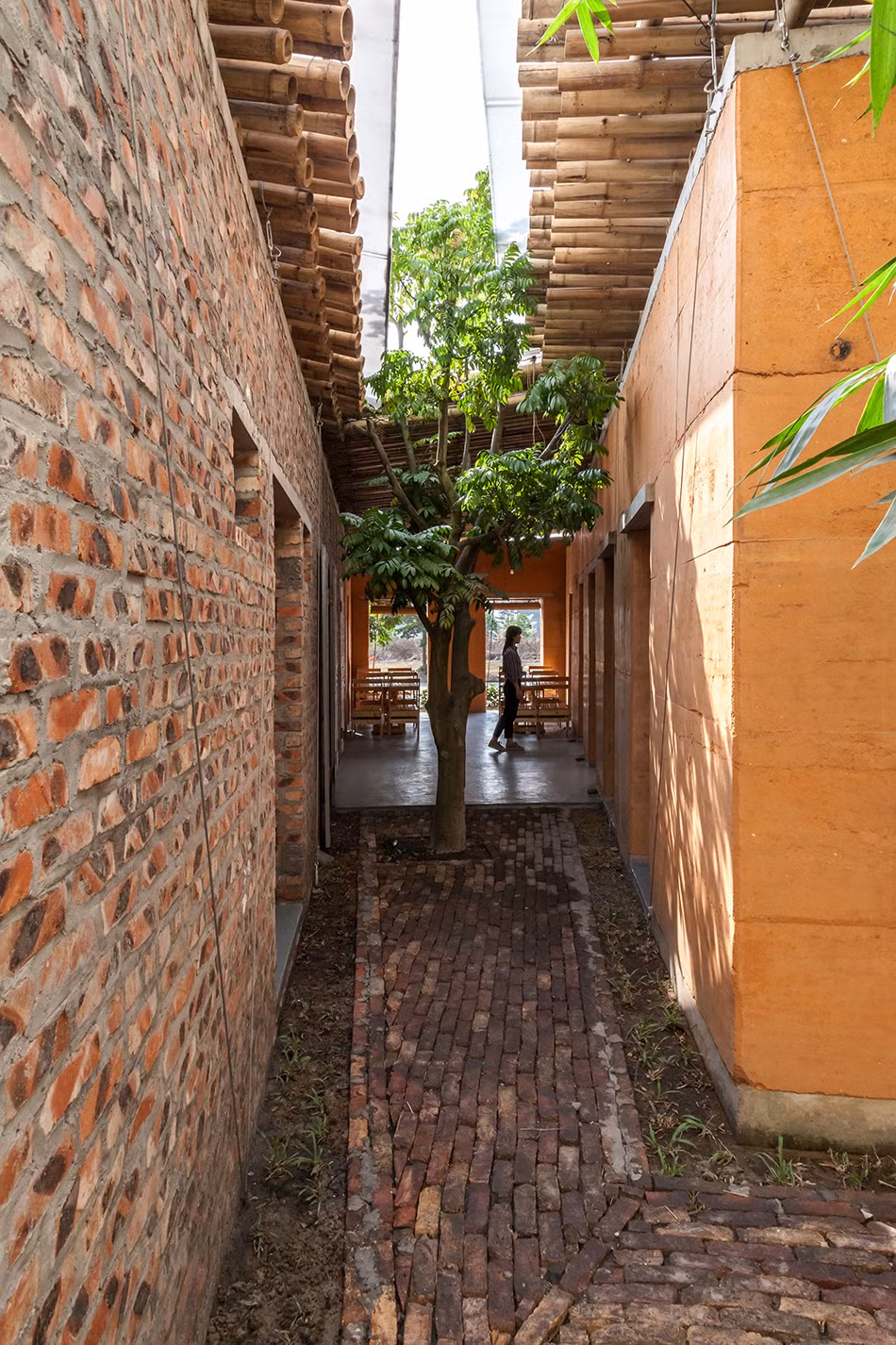 Mái tre xếp chồng so le nhau nhằm điều tiết ánh sáng và không khí. Ảnh: Designboom.