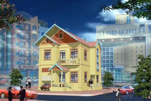 Mặt tiền được chia làm 2, một bên là cửa ra vào gara xe và một bên là sảnh chính. Ảnh: Thietkethicongnhadep.